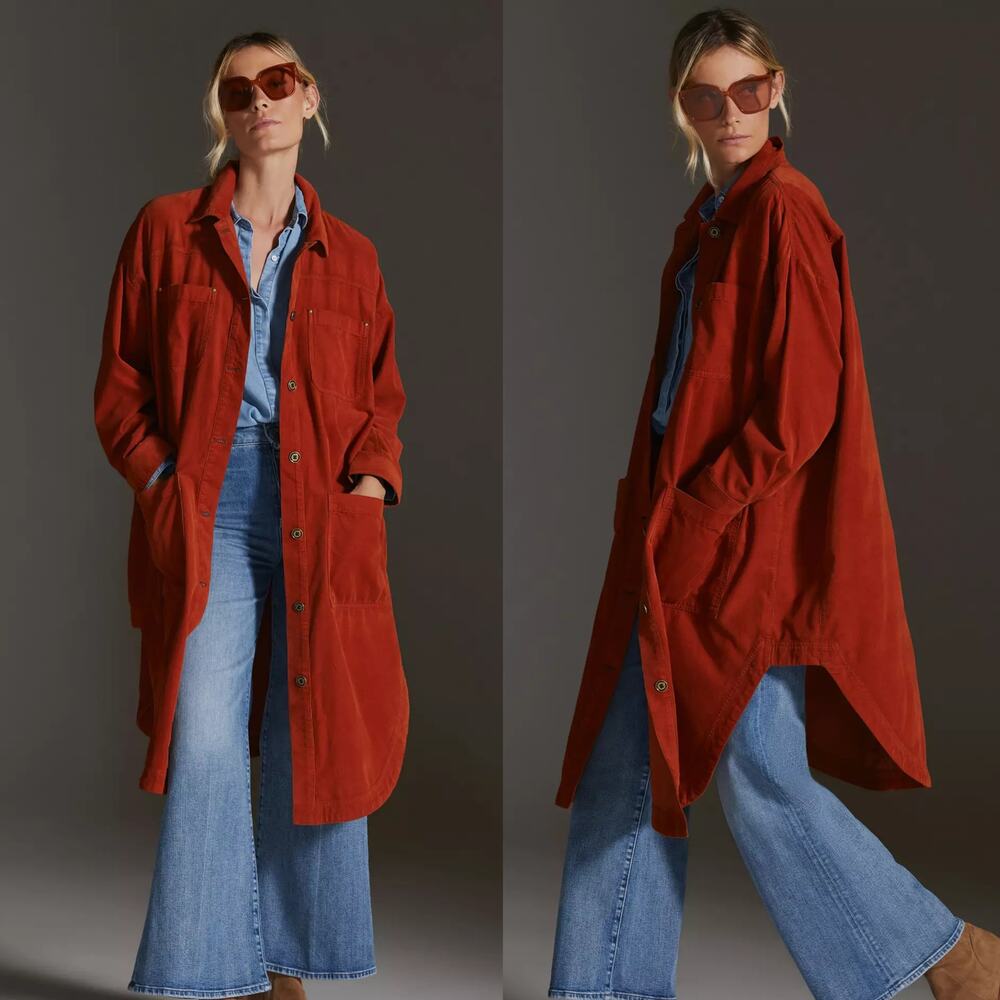 Anthropologie Pilcro Corduroy Button Front Long Sleeve Duster Jacket S - Picture 2 of 12
